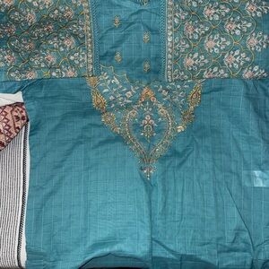 Elegant Teal Embroidered Maxi Dress